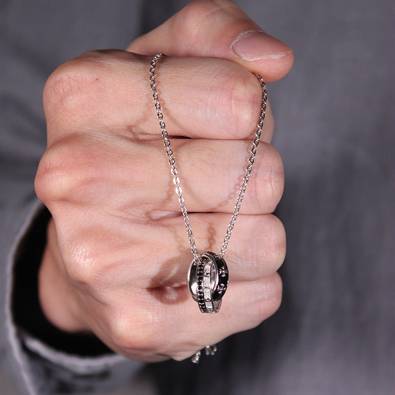 Retro Knight Pendant Necklace – S925 Silver Double Ring Alphabet Style