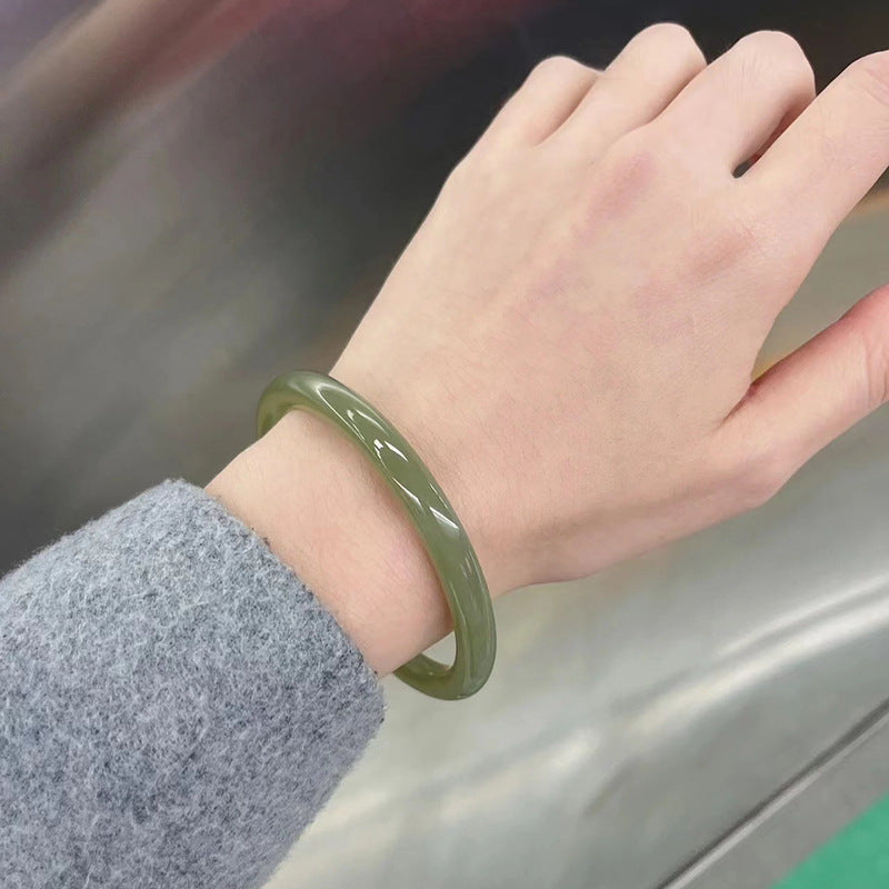Bingzhong Qingbai jade bracelet for women, round strip, fine style, Qiemo Blue Lake Water Green, Hetian Jade Qingshui Bracelet, outer Mongolian material