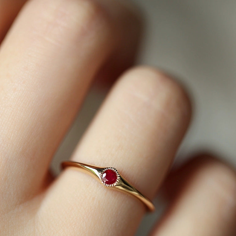 S925 Sterling Silver Gold Natural Imitation Ruby Ring Women's Design Gemstone Stacking Ring Retro Niche Daily Hundred