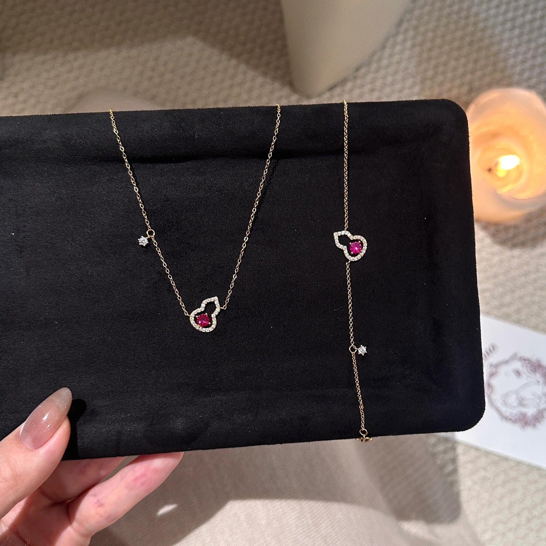 S925 Sterling Silver Rose Red Gourd Jewelry Set – New Chinese Light Luxury Style