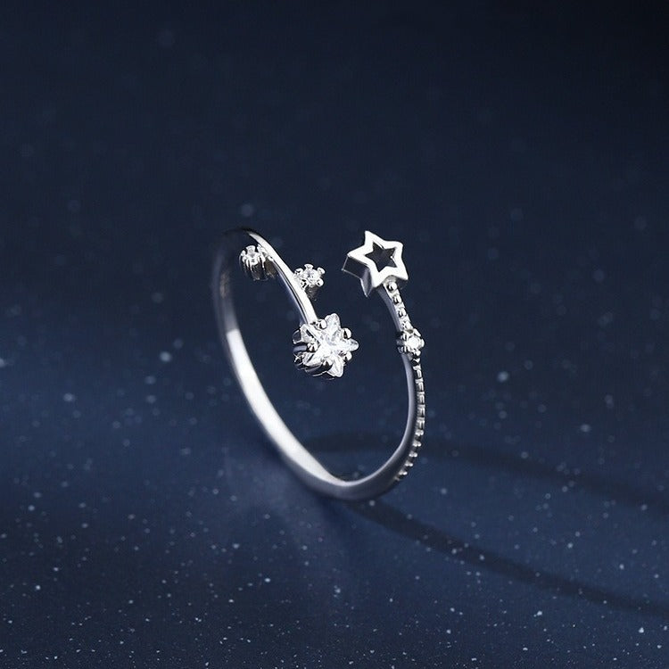 925 silver-plated star rings, women's light luxury, personality open rings, ins, cold wind rings, niche jewelry