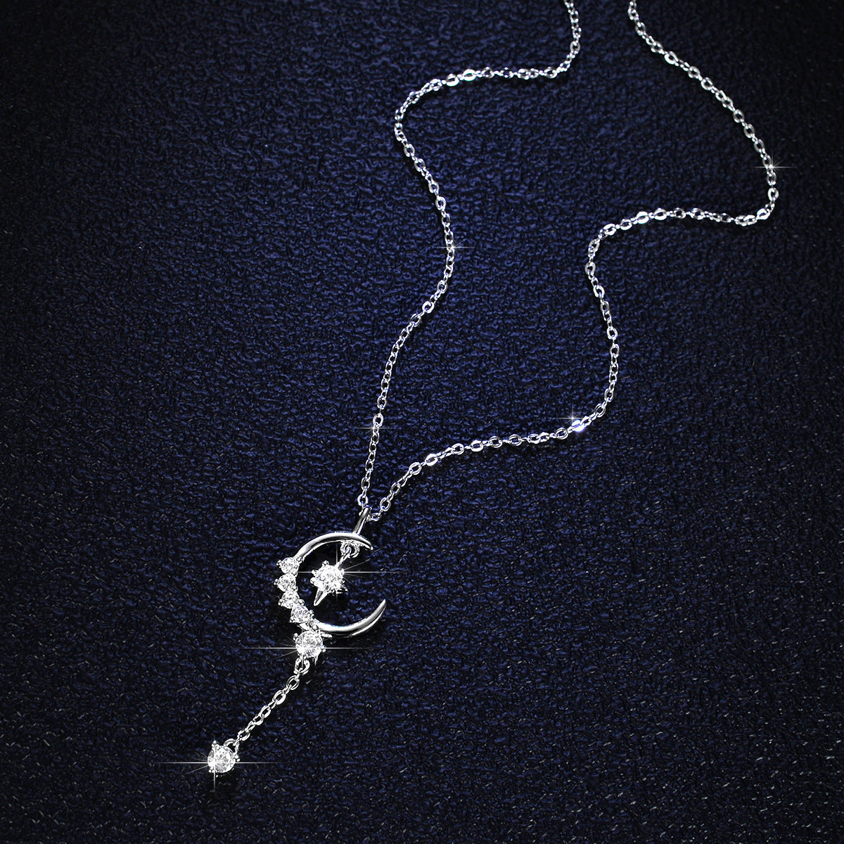 925 sterling silver pendant 1 carat moissanite necklace women's fashion star and moon tassel new silver pendant collarbone chain