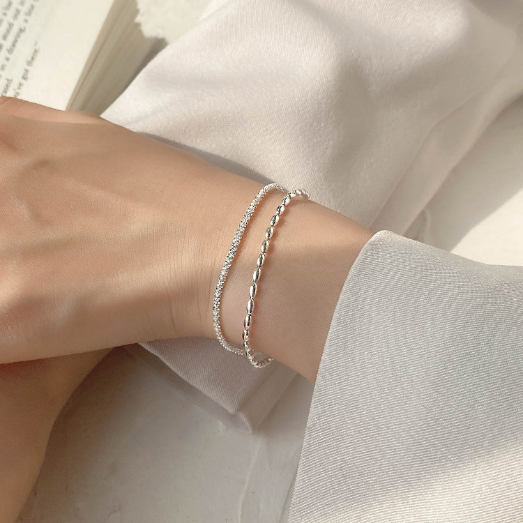 S925 sterling silver full of stars beanie double bracelet women's sparkling rice grain ins high-end sense light luxury hand jewelry