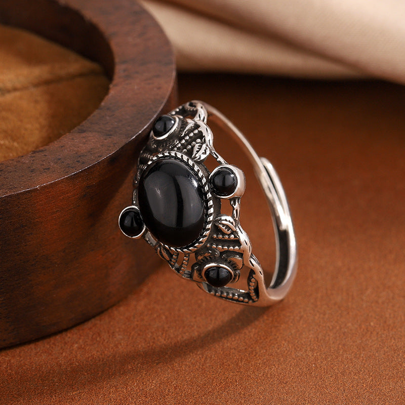 S925 Silver Turquoise & Red Agate Ring – Vintage Ethnic Open Design