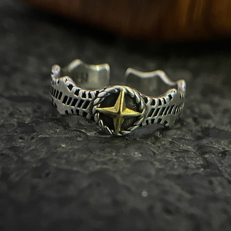 Yishang S925 Thai Silver Handmade Open Ring Men's Personalized Vintage Ring Thai Silver Made Single Ring Trendy Jewelry