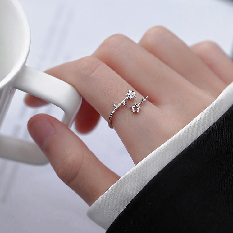 925 silver-plated star rings, women's light luxury, personality open rings, ins, cold wind rings, niche jewelry