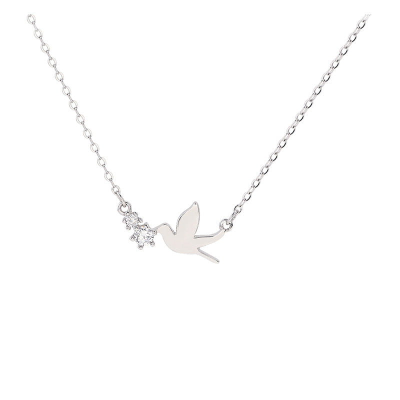 S925 sterling silver pigeon necklace for women, minimalist elegance diamond-studded bird, sweet niche collarbone chain summer accessory