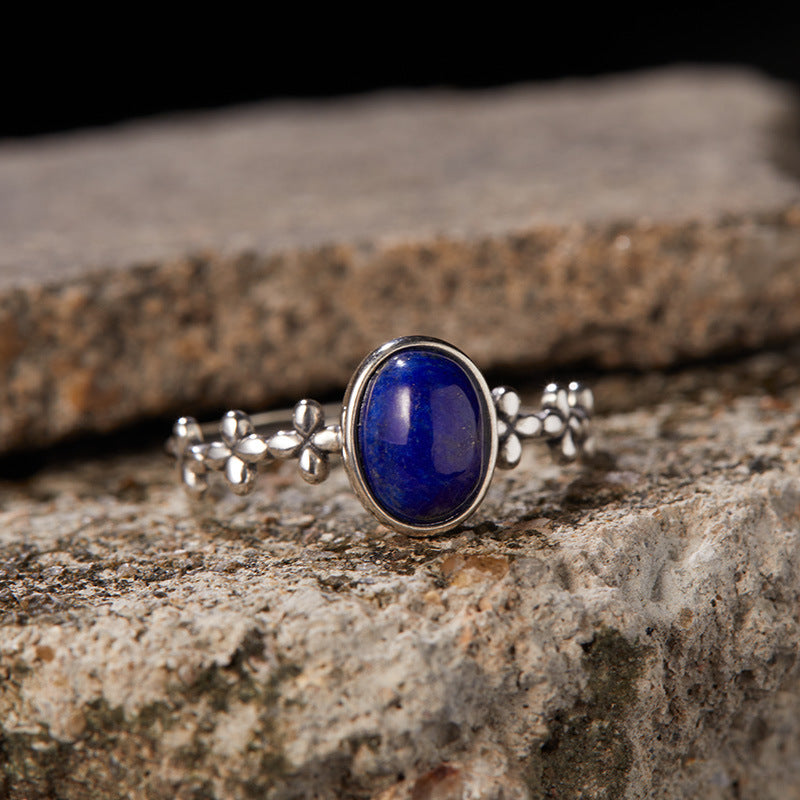S925 pure silver natural lapis gold tiger's eye jade colored treasure Thai silver ring for women, trendy design Xiaohongshu Douyin bestseller