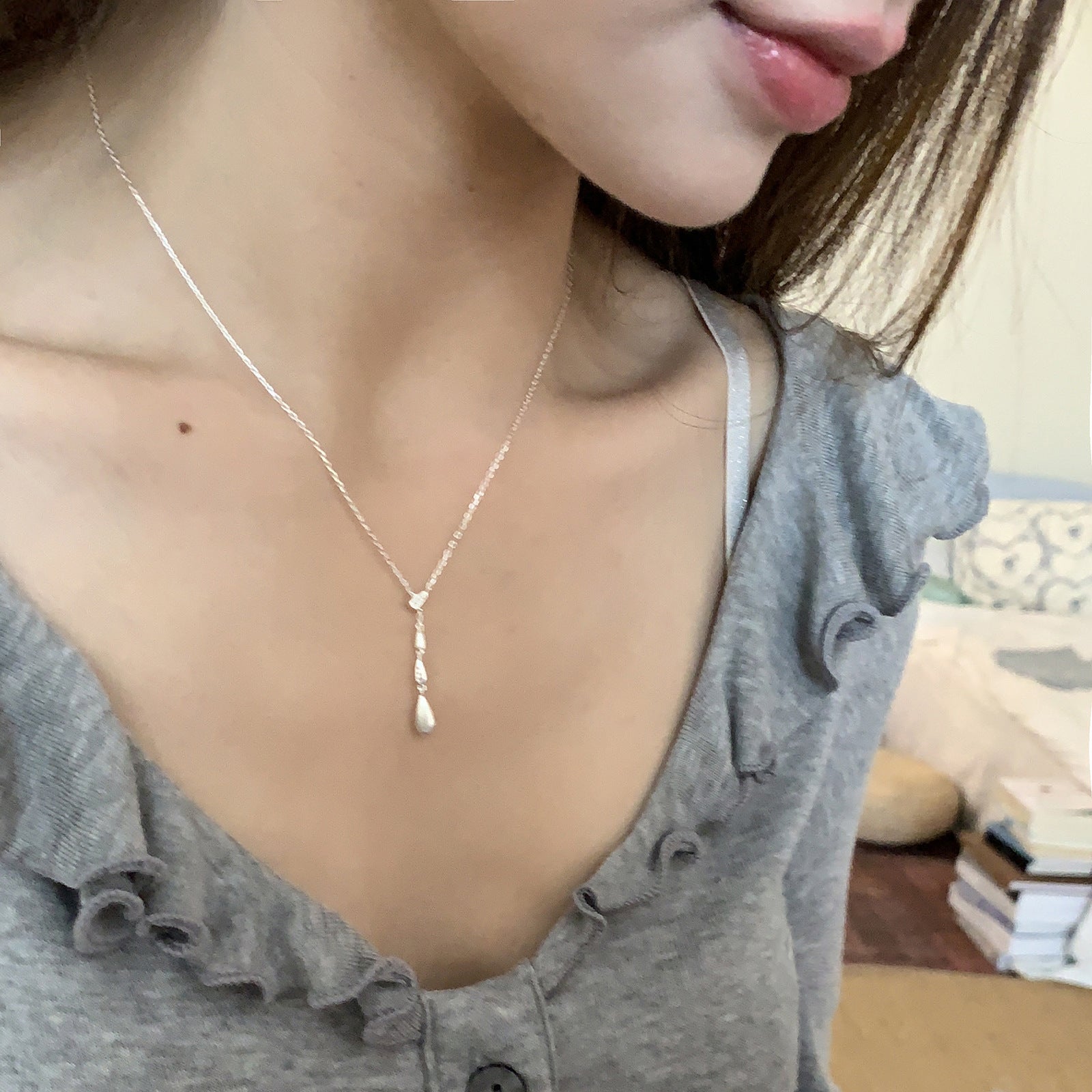 S925 pure silver waterdrop fine chain tassel necklace for women, light luxury high-end brushed collarbone chain, minimalist niche necklace trendy