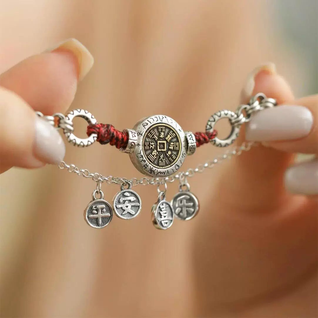 925 silver retro new Chinese mountain ghost brand peace joy anklet, ethnic style niche design, women's versatile sense of luxury