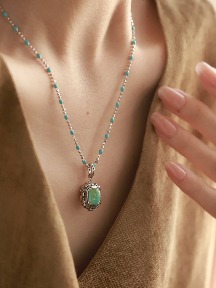 925 Silver Natural Turquoise Gawu Box Pendant – Vintage Spiritual Elegance