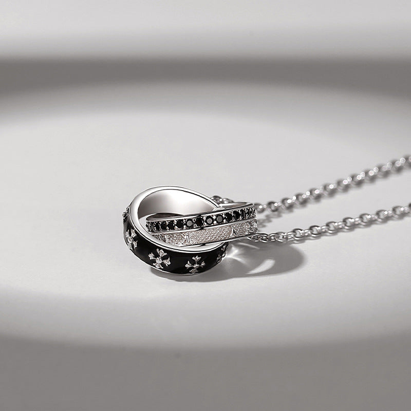 Retro Knight Pendant Necklace – S925 Silver Double Ring Alphabet Style