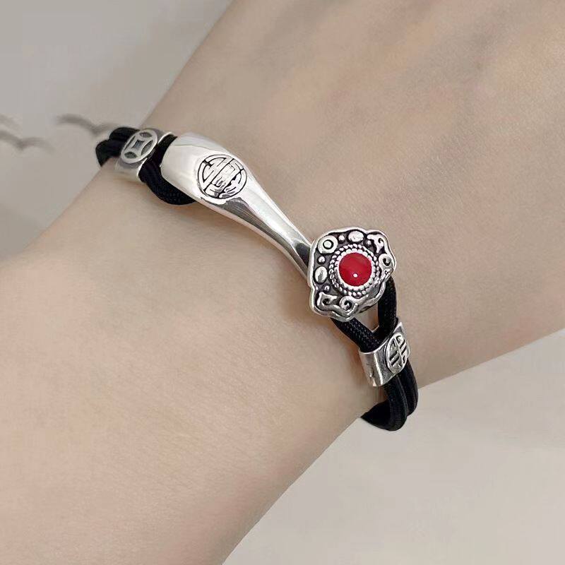 925 Silver Ruyi Red Rope Bracelet & Anklet – Traditional Chinese Couple Design