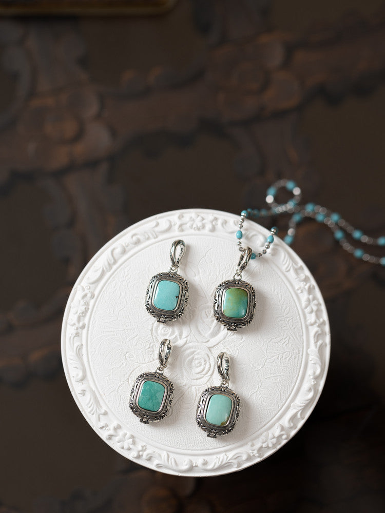 925 Silver Natural Turquoise Gawu Box Pendant – Vintage Spiritual Elegance