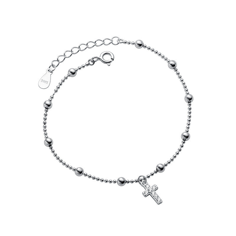 Nalan S925 Silver Elegant Bracelet Korean Style Starry Sky Bead Cross Sweet Summer Jewelry S4861
