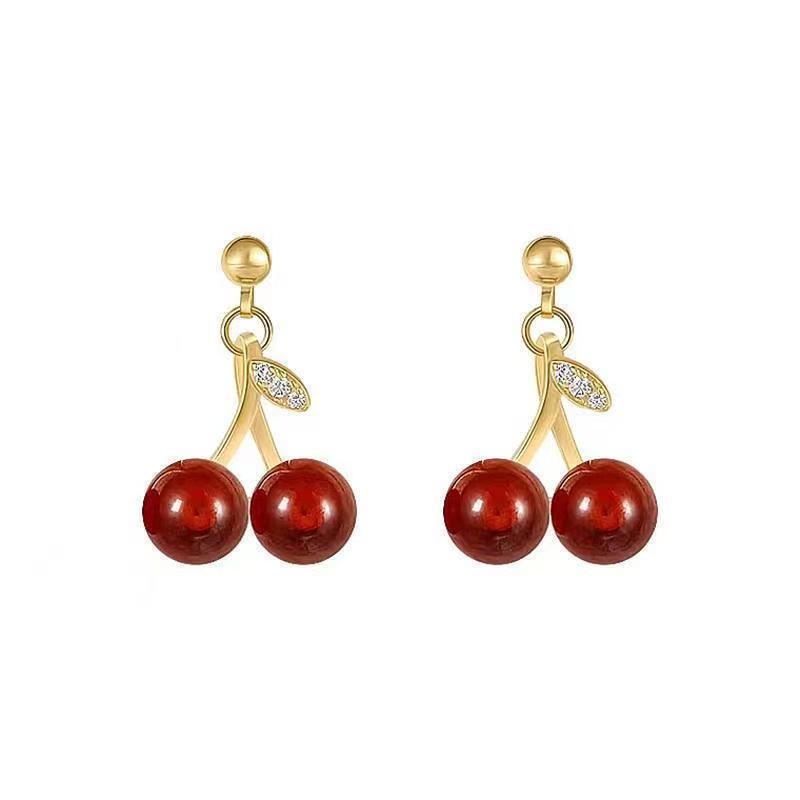 2025 New S925 Silver Needle Cherry Earrings, Simple Stud Earrings, Petite Elegant Versatile INS High-End Earrings