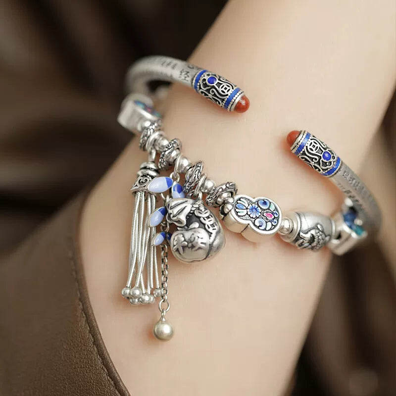 925 Silver Vintage New Chinese Style Cloisonné Fortune Ruyi Bracelet Bracelet Ethnic Style Niche Women's High-End Design