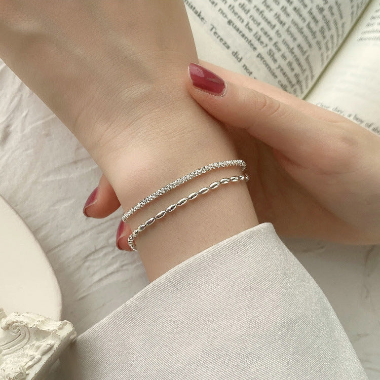 S925 sterling silver full of stars beanie double bracelet women's sparkling rice grain ins high-end sense light luxury hand jewelry
