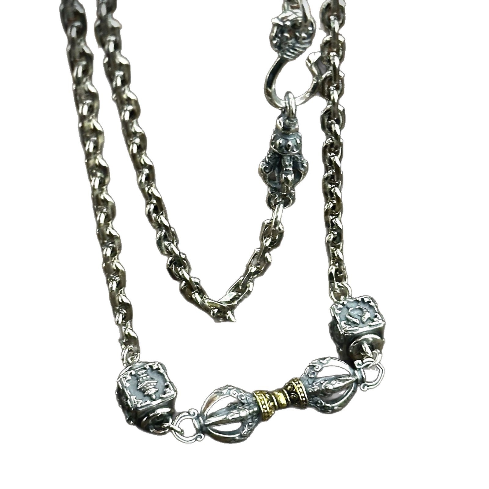 S925 sterling silver vajra necklace, auspicious eight-treasure vintage ethnic style, peace, individual, bold heavy-industry men's accessory