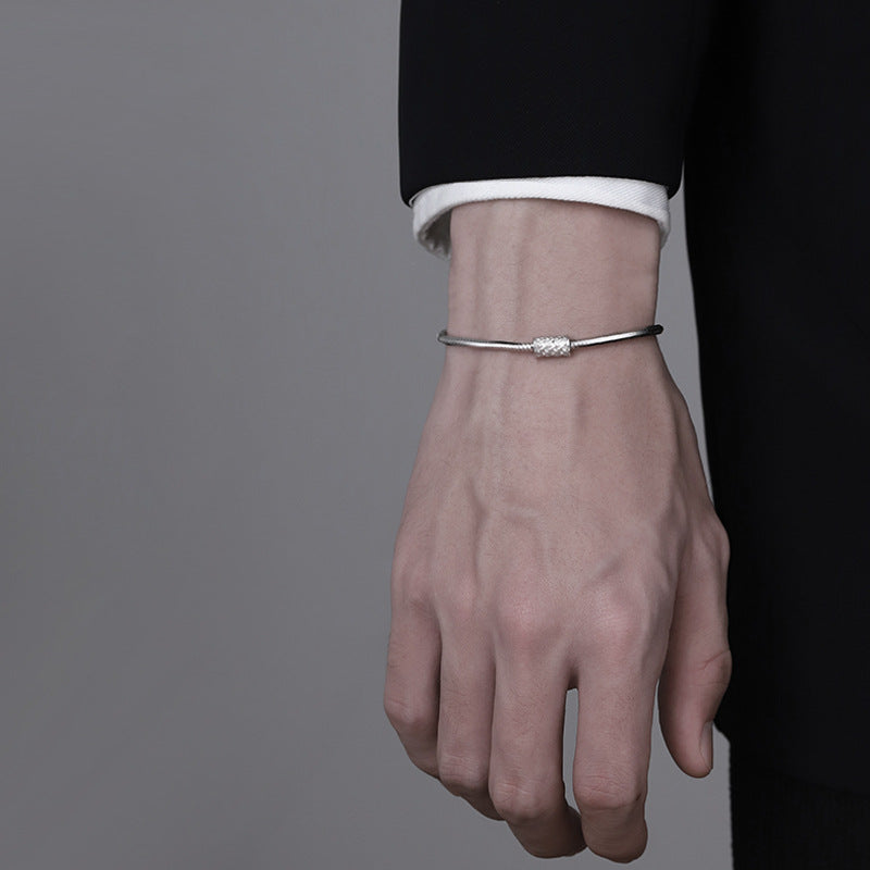 S925 silver-plated bracelet for men, trendy men's snake bone chain, simple and elegant hand accessory, niche bracelet, birthday gift for men