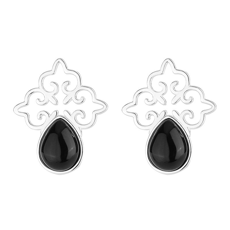 S925 Silver Agate Stud Earrings – Ram’s Horn Nomadic Style Elegance