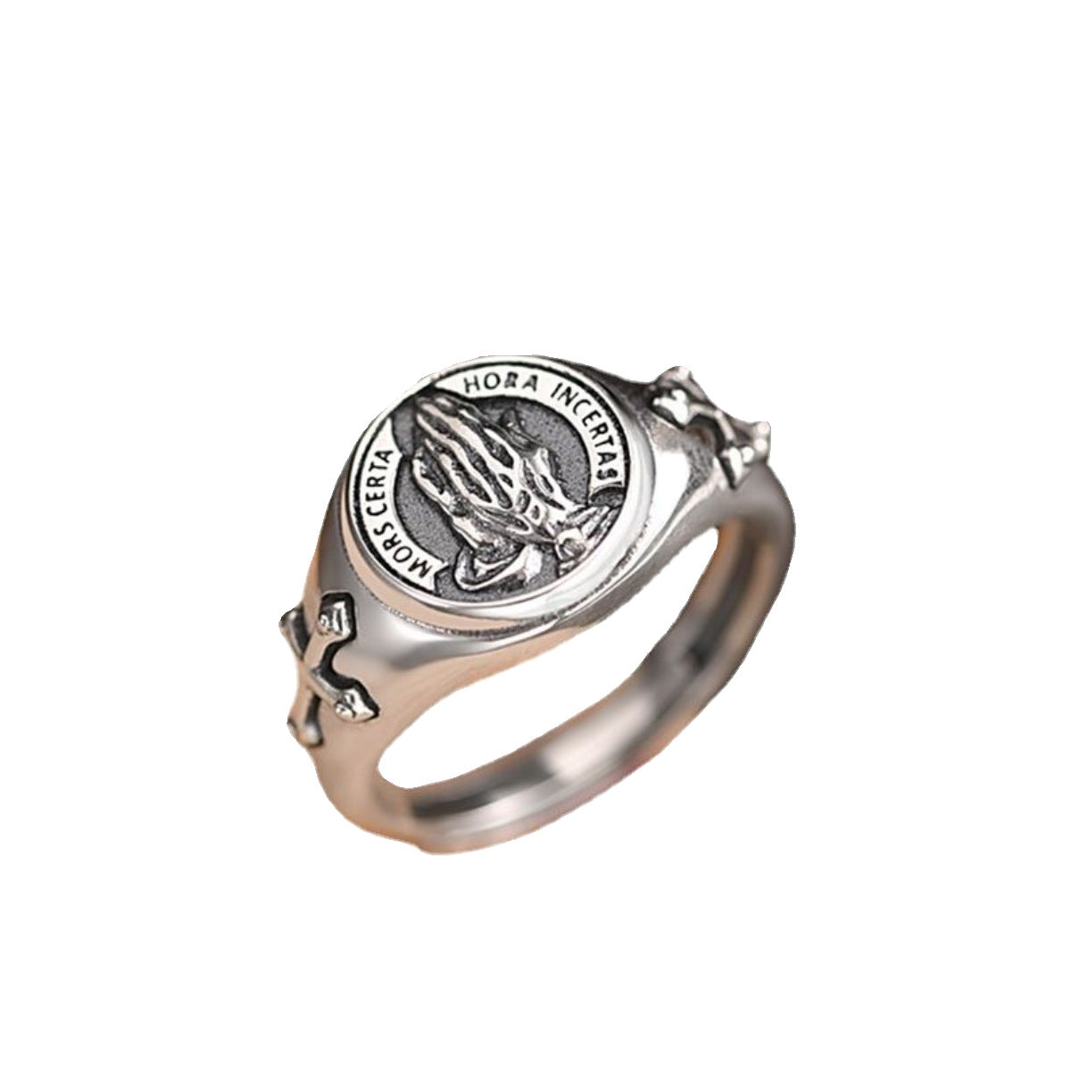 S925 Sterling Silver New Prayer Hand Ring Men's Trendy Personality Creative Retro Fashion Gift Boyfriend Open Ring