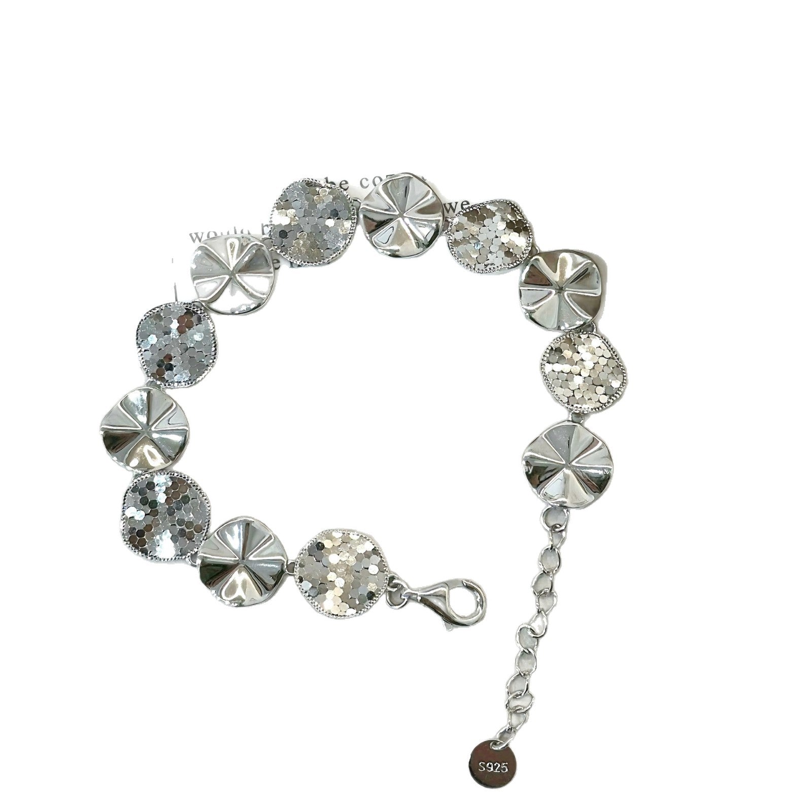 S925 Pure Silver Crushed Ice Lotus Leaf Original Patchwork Bracelet Light Luxury Geometric Vintage Style Sparkling Ice Scales