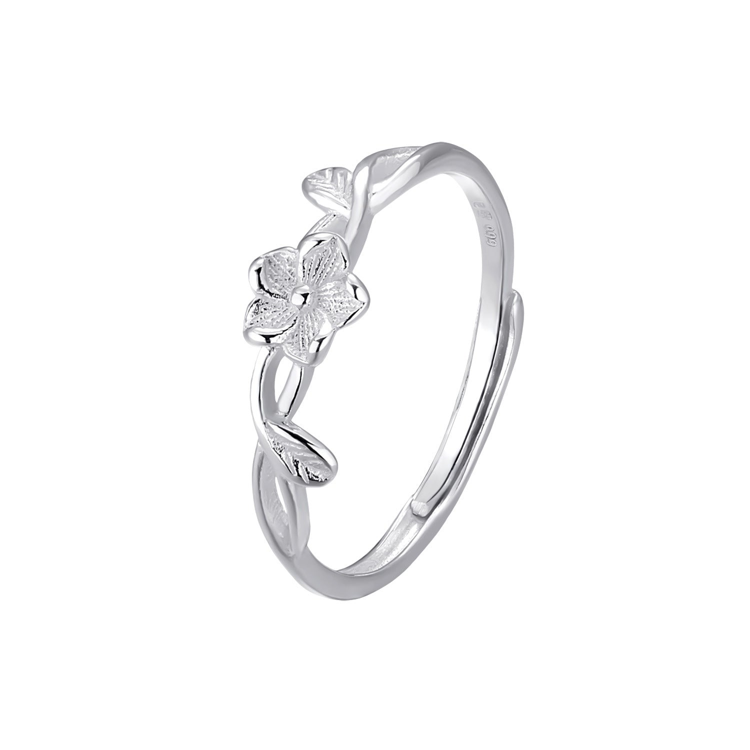 S925 sterling silver entwined floral ring, pastoral style, niche, artistic, fresh, sweet, and minimalist small floral adjustable ring