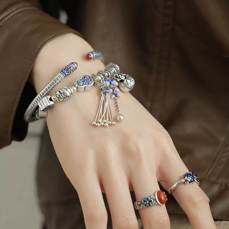 925 Silver Vintage New Chinese Style Cloisonné Fortune Ruyi Bracelet Bracelet Ethnic Style Niche Women's High-End Design