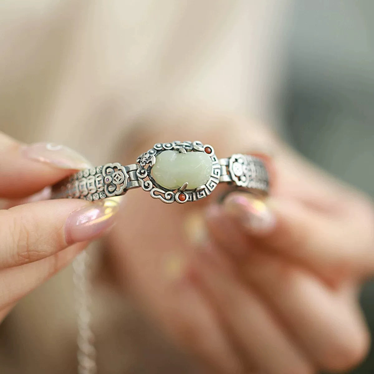 925 silver, new Chinese, retroclassic, old, ethnic style, copper coins, fortune, Pixiu, Nanhong, bracelets, women's bracelets, high-end