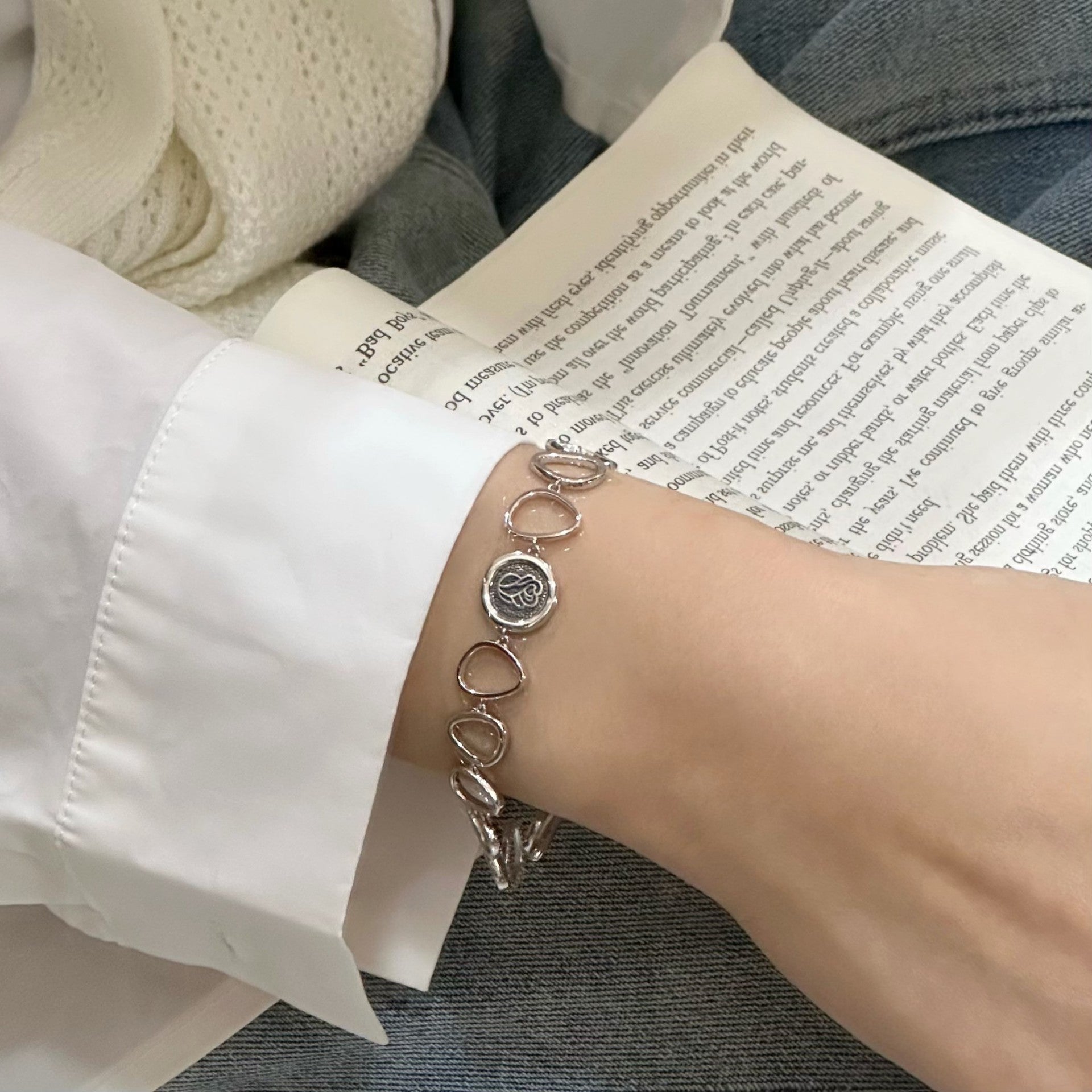 S925 pure silver green Tara seed irregular ring OT clasp round ring bracelet new Chinese niche bracelet
