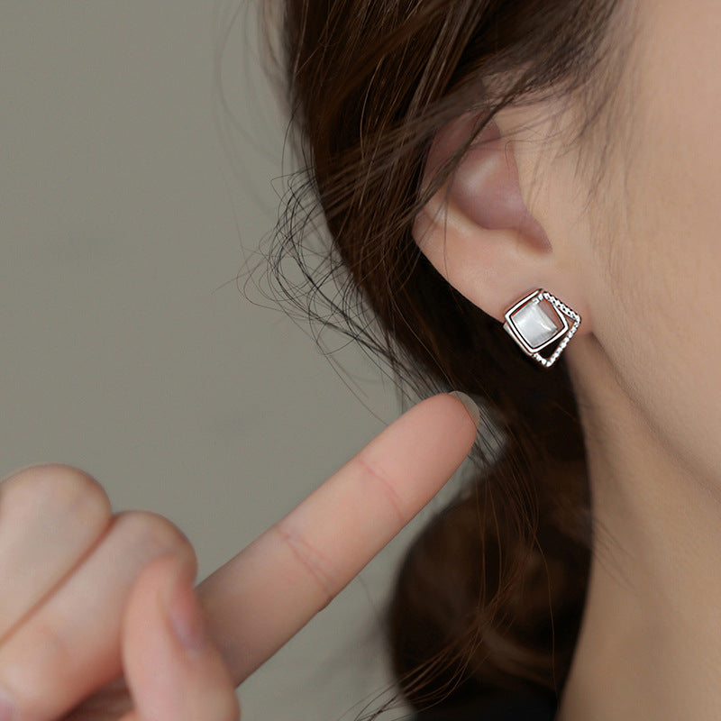 925 Pure Silver Geometric Stud Earrings New 2024 Hot Light Luxury Women's Earrings with a High-End Niche Earring