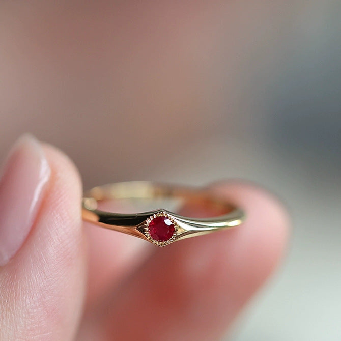S925 Sterling Silver Gold Natural Imitation Ruby Ring Women's Design Gemstone Stacking Ring Retro Niche Daily Hundred