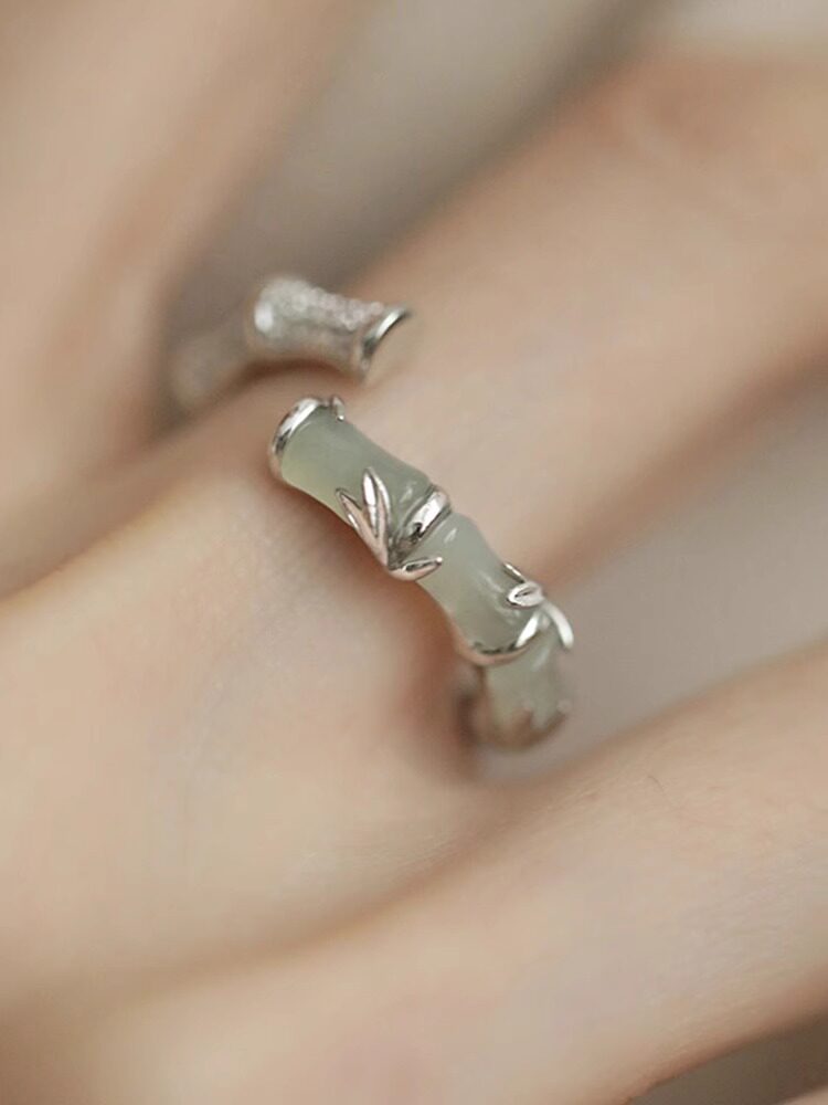 925 Silver Hetian Jade Bamboo Ring for Women – Elegant New Chinese Style