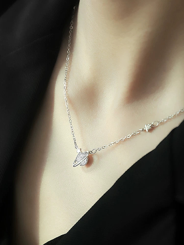 925 sterling silver planet necklace 2022 new female summer light luxury niche design ins sweater chain senior collarbone chain
