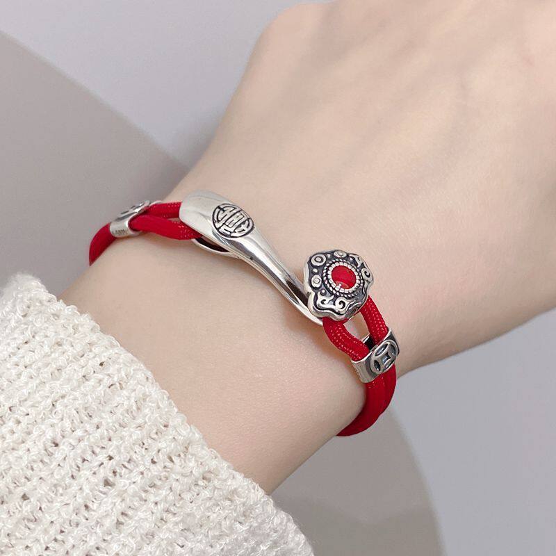 925 Silver Ruyi Red Rope Bracelet & Anklet – Traditional Chinese Couple Design