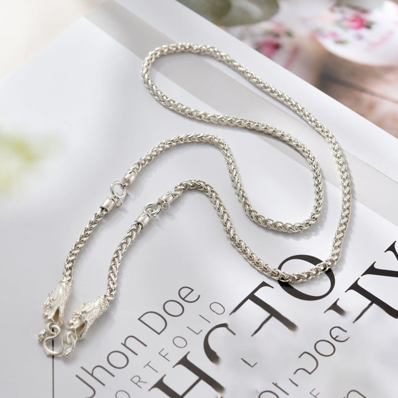 S990 sterling silver dragon head necklace men's fashion keel single chain pure silver trendy brand silver jewelry boyfriend gift