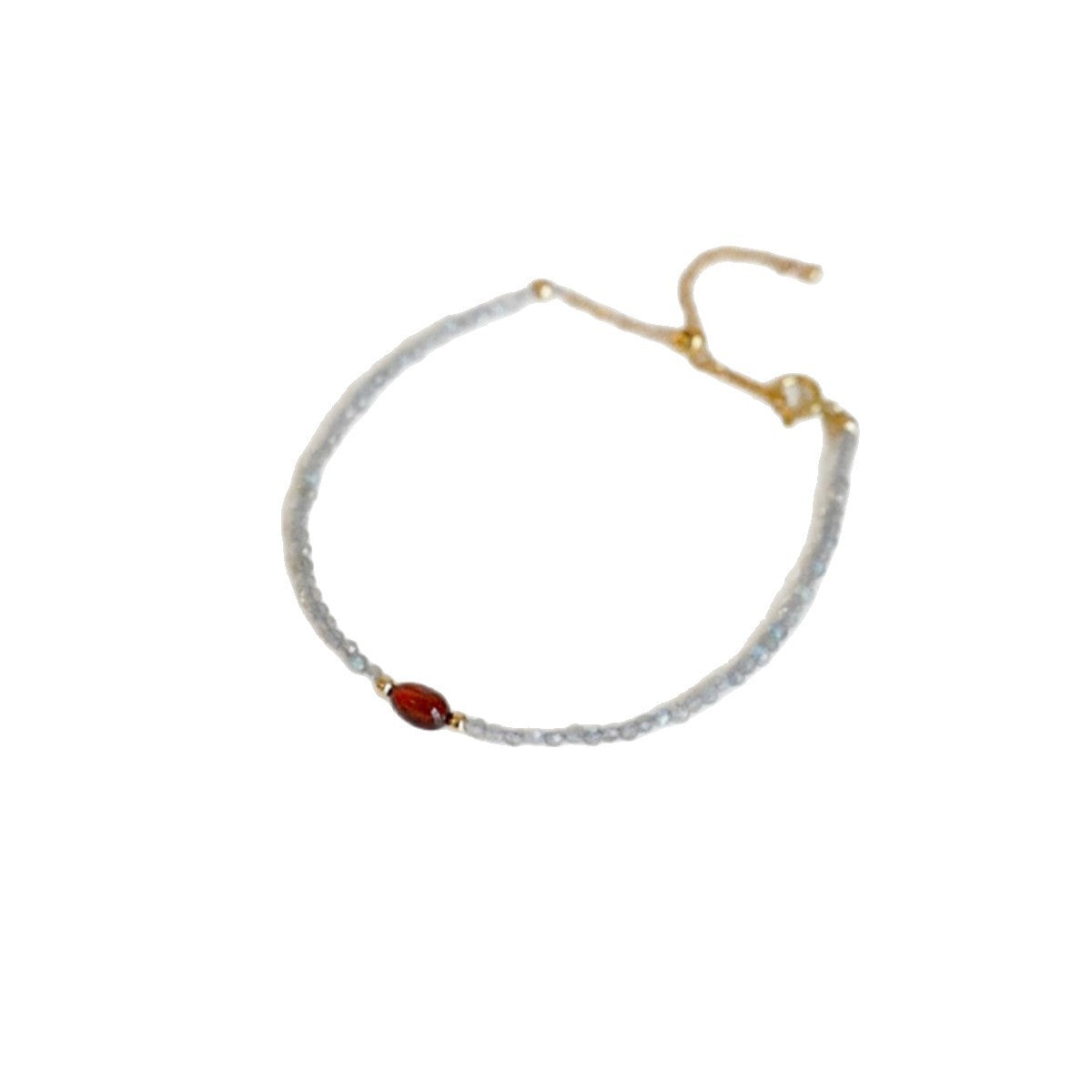 Original light luxury natural moonstone casual red agate bracelet, niche, high-end, exquisite layered 14k gold-plated bracelet