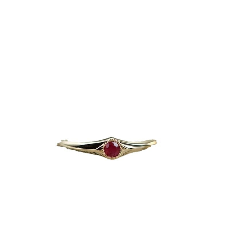 S925 Sterling Silver Gold Natural Imitation Ruby Ring Women's Design Gemstone Stacking Ring Retro Niche Daily Hundred