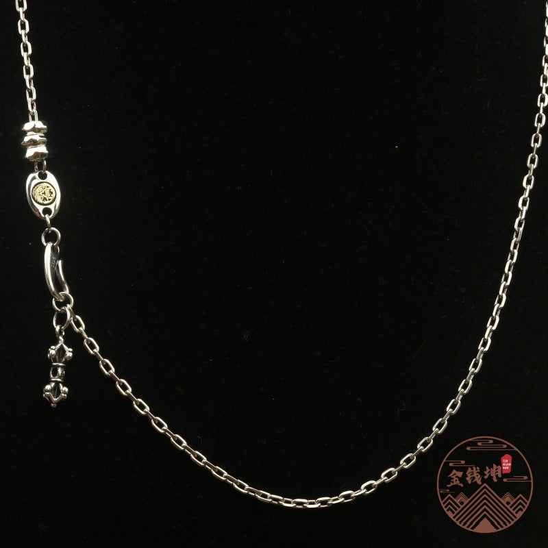 S925 Pure Silver Vintage Thai Corner Chain Cuban Chain for Men and Women, Zakiram Four Seasons Handmade Sweater Chain, Bestseller
