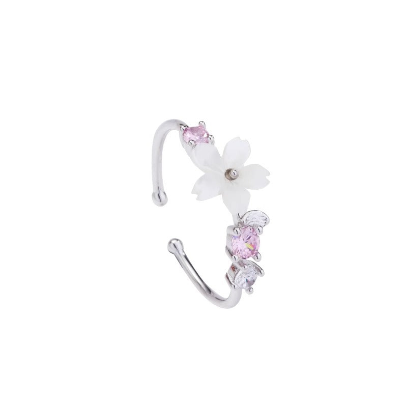 925 sterling silver shell cherry blossom ring Mori small fresh micro-set zircon opening adjustable ring sweet tail ring