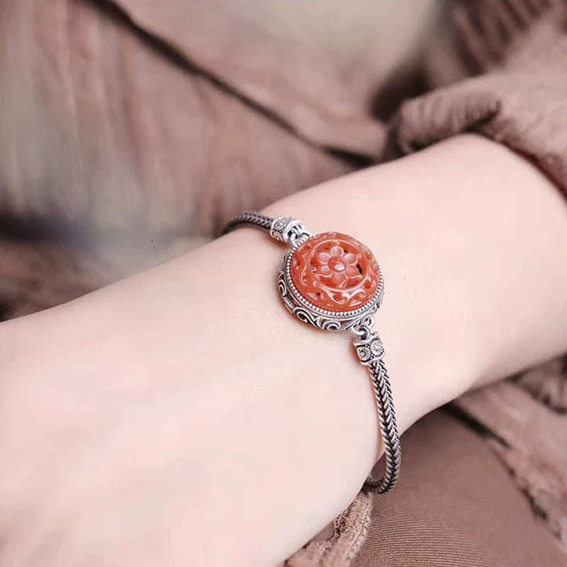 925 silver retro new Chinese flower sachet bracelet on the wrist can be opened Nanhong hollow flameless diffuser niche design