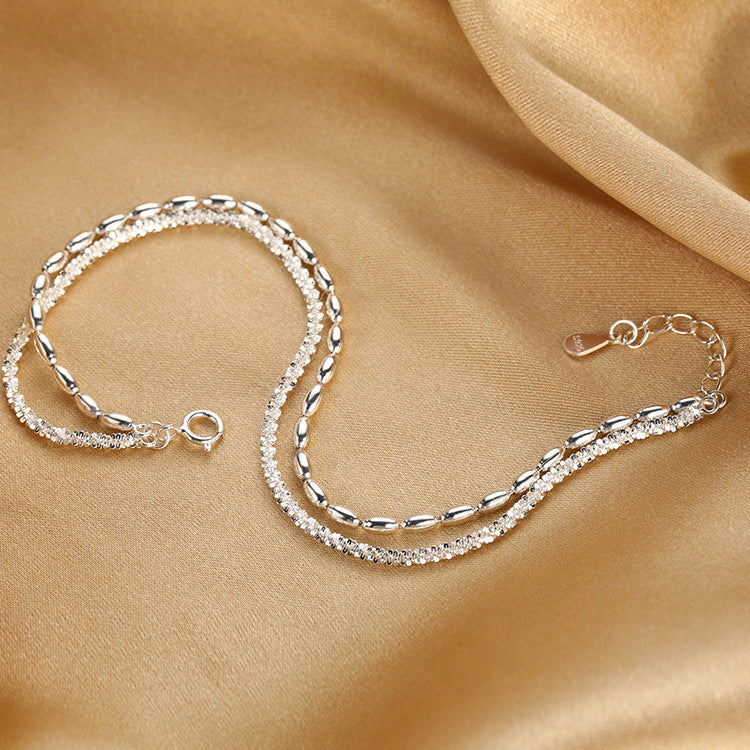 S925 sterling silver full of stars beanie double bracelet women's sparkling rice grain ins high-end sense light luxury hand jewelry