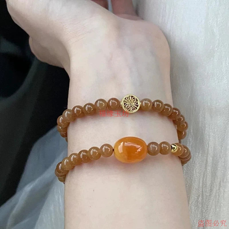 Lucky niche new Hetian sugar color, round bead bracelet, couple's multi-circle bracelet, bestie women's gift