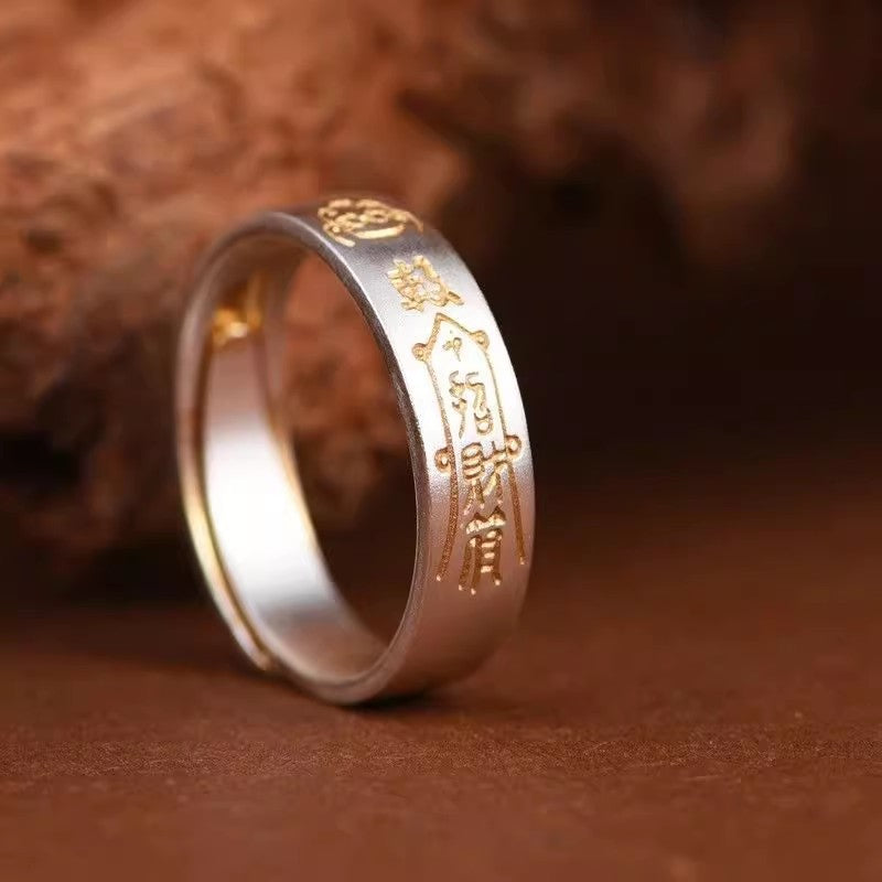 S999 pure silver gold-painted peace charm ring, unisex, national trend, niche ethnic style, personalized ring, snake year gift