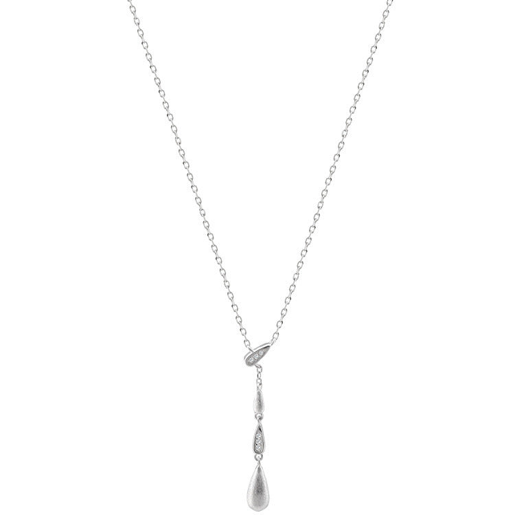 S925 pure silver waterdrop fine chain tassel necklace for women, light luxury high-end brushed collarbone chain, minimalist niche necklace trendy