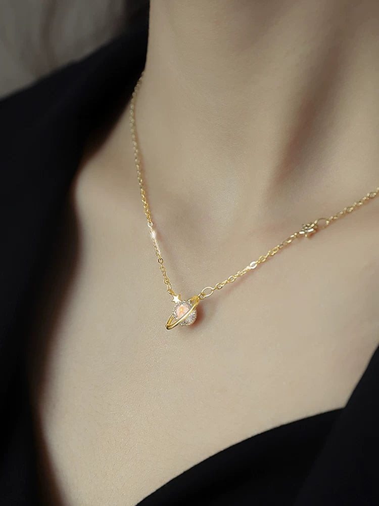 925 sterling silver planet necklace 2022 new female summer light luxury niche design ins sweater chain senior collarbone chain