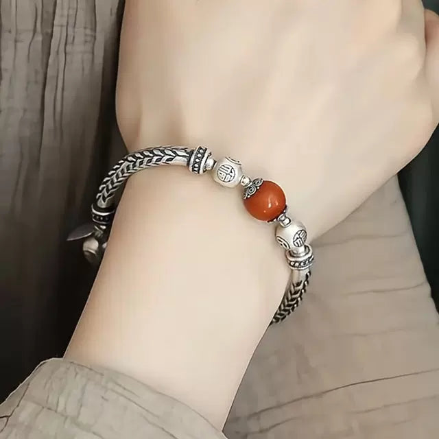 Vintage 925 Silver South Red Bracelet – Chinese Fortune & Wheat Ear Design