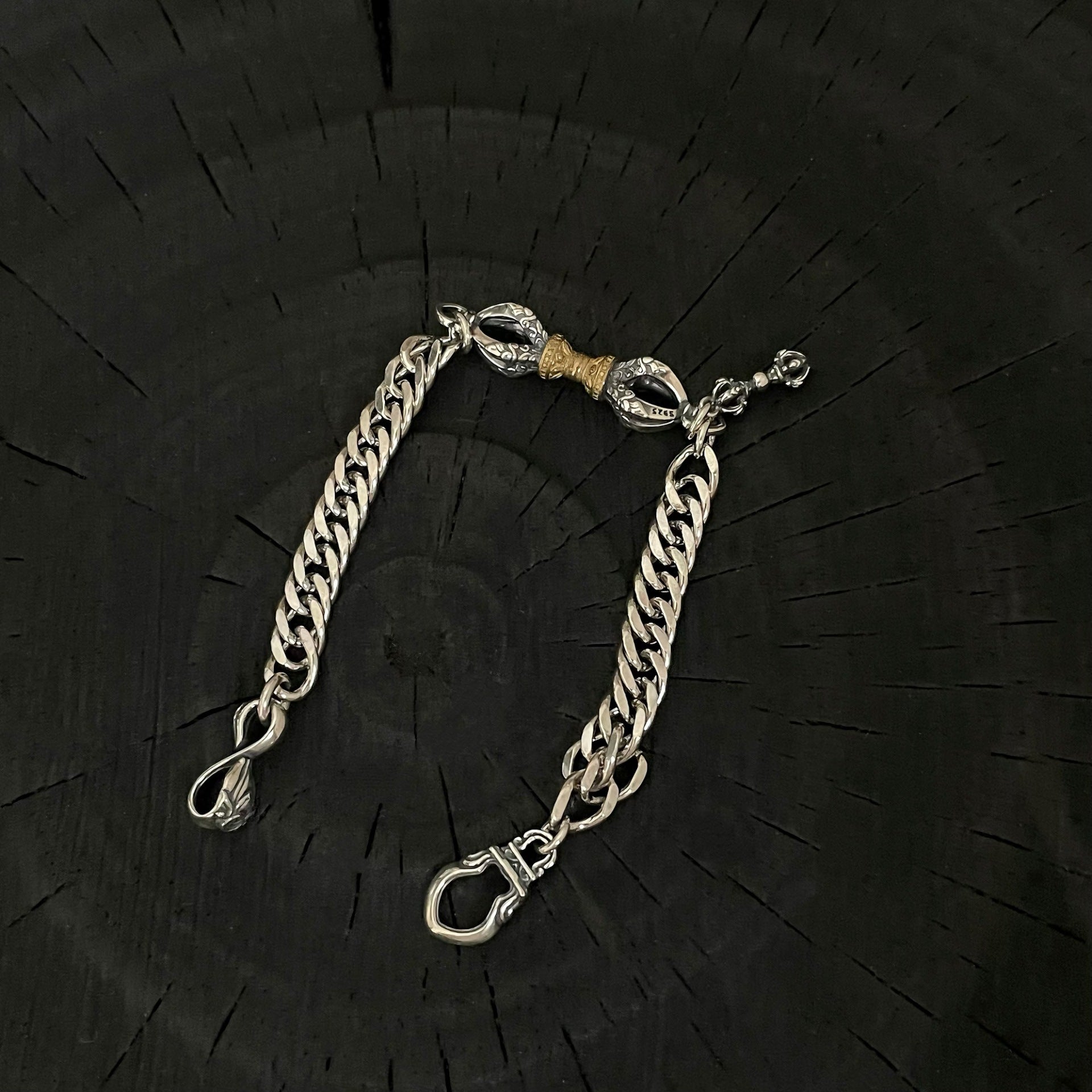 S925 pure silver woven chain vajra vajra bracelet, vintage vintage, vintage, simple, fashionable, versatile ethnic style men's bracelet