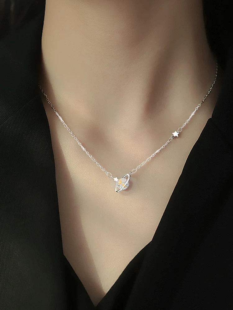 925 Sterling Silver Planet Necklace – Light Luxury Collarbone Chain